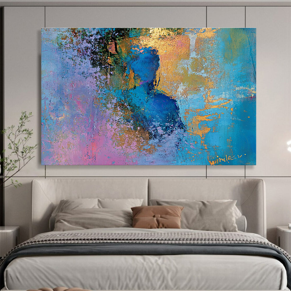Huge Size Blue, Purple, Gold, and Pink Abstract Figural Art - Acrylic Painting WB278