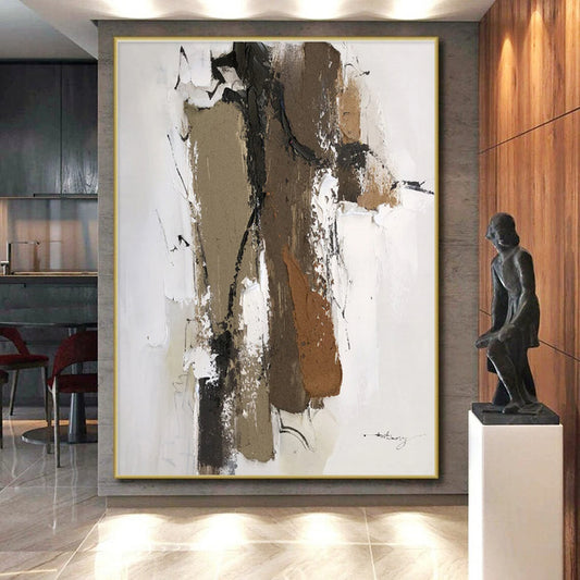 Hand Painting with Brown, Beige, Black and White Colors, Textured Abstract Theme HS467