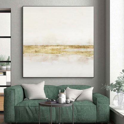 Hand-Painted White and Gold Abstract Minimalist Painting For Sale HS091