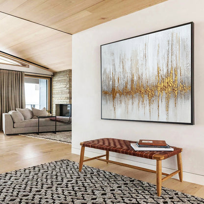 Oversized Canvas Art White, Gold, and Gray Abstract Soundwave - Acrylic Painting WB293