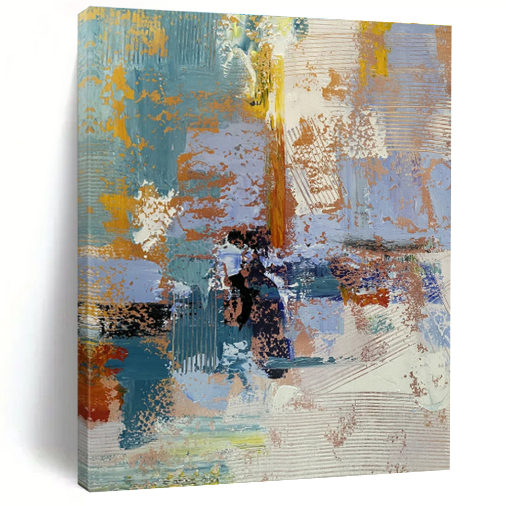 Hand-Painted Teal & Orange Textured Abstract, Acrylic Modern Art Painting HS362