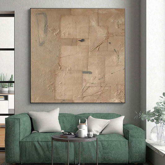 Minimalist Canvas Art Beige & Gray Textured Abstract, Handmade Art HS257