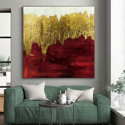 Hand-Painted Red and Gold Abstract Landscape Painting For Sale HS066