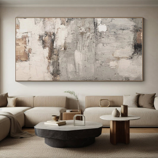 Unique Abstract Art Gray, Beige, and Brown Textured Abstract Art HS632