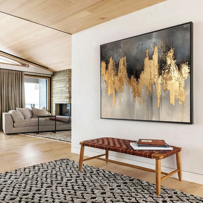 Big Size Gray, Gold, and Black Abstract Cityscape - Acrylic Painting WB296