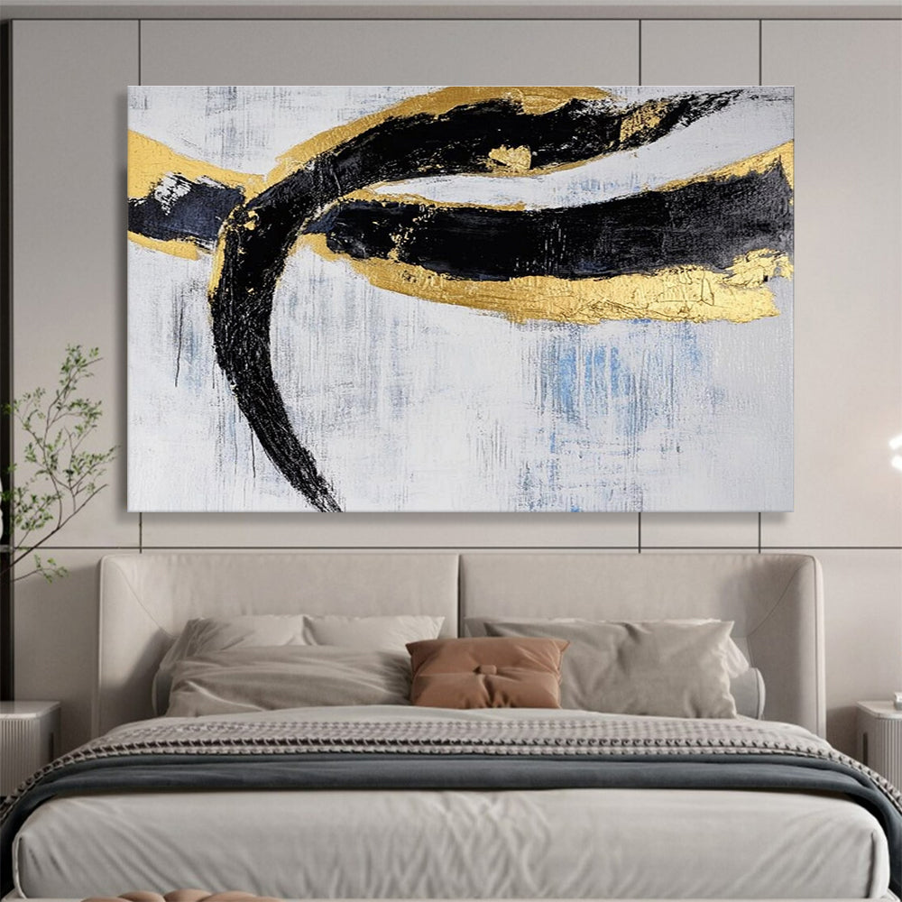 Oversized Canvas Art in Black, Gold, and White Textured Abstract Style WB240