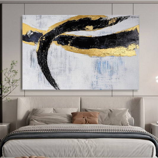 Oversized Canvas Art in Black, Gold, and White Textured Abstract Style WB240