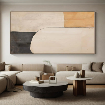 Handmade Art Beige & Gray Geometric Abstract, Minimalist Canvas Art HS452