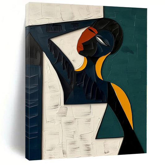 Teal, Orange, Black Abstract Figurative Art For Living Room and Bedroom WS423
