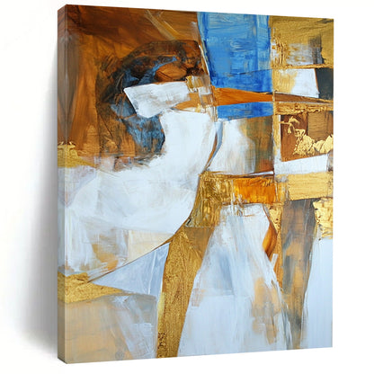 Gaint Canvas Art Multicolor Abstract Shape Painting with Gold Accents For Sale HS162