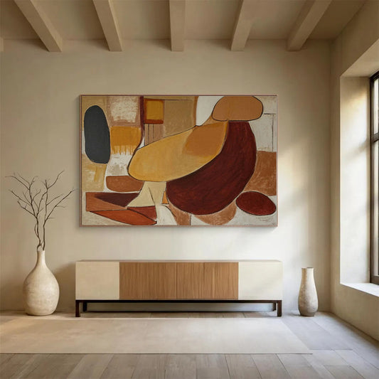 Brown, Beige, Black Abstract Shapes Acrylic Painting WB029