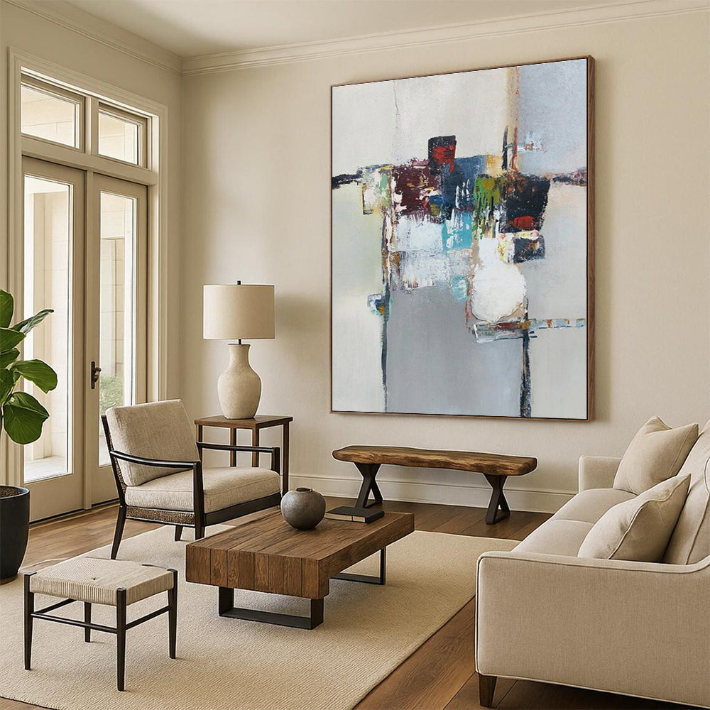 Hand Painting Large Size Modern Art Acrylic with Colorful Geometric Shapes - Large Painting In Living Room HS510