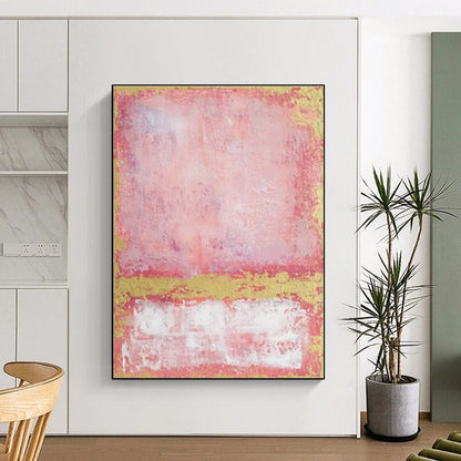 Pink, Gold, and White Abstract Color Block Painting For Sale WS514