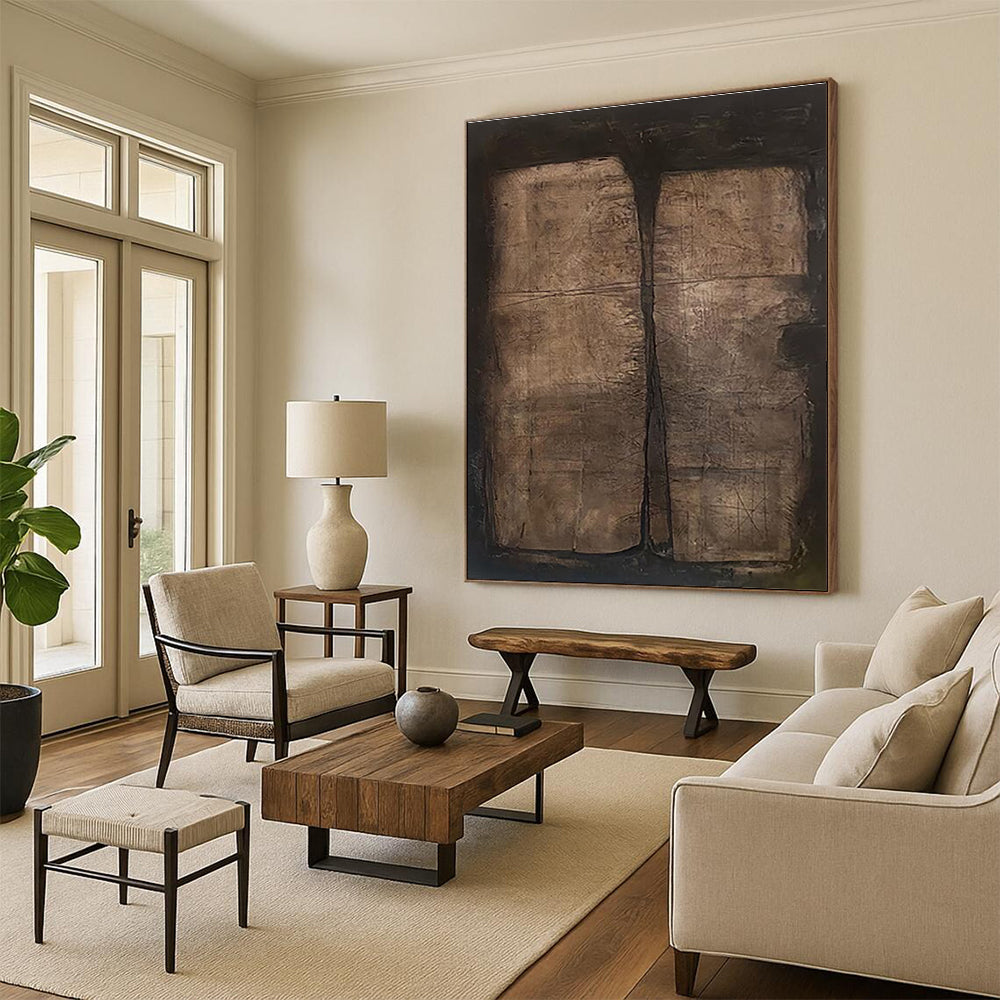 Hand-Painted Art with Brown, Beige and Black Colors, Textured Abstract Theme HS486