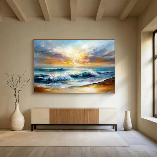 Extra Large Size Multicolor Seaside Realistic Painting WB243