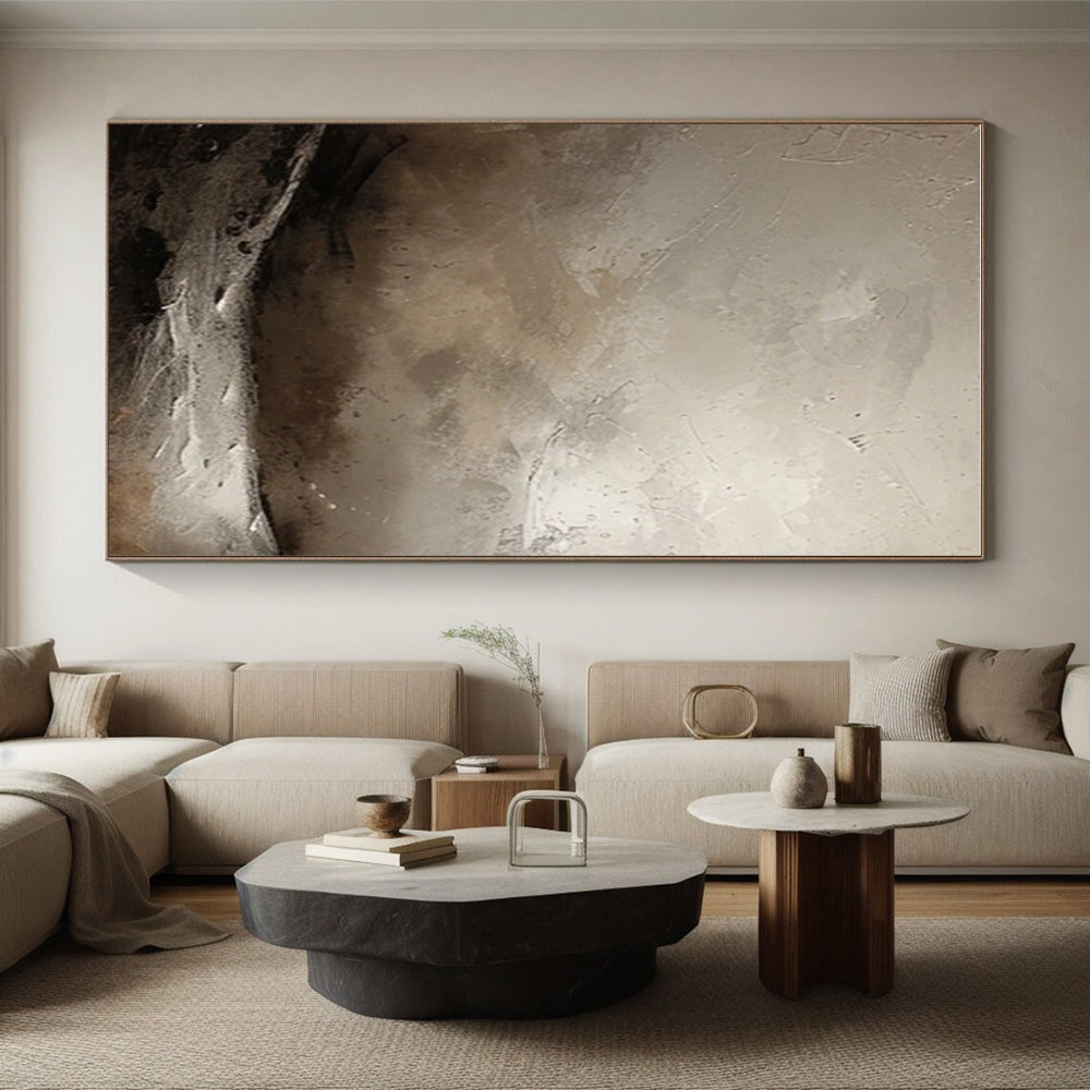 Minimalist Canvas Art with Gray, Beige and Black Colors, Abstract Landscape Theme HS488