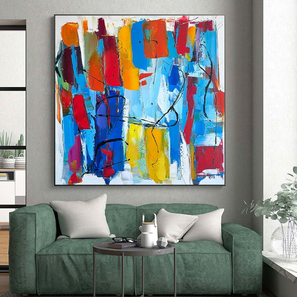 Handmade Art Large Contemporary Wall Art with Multicolor Energetic Shapes - Modern Art Acrylic HS540