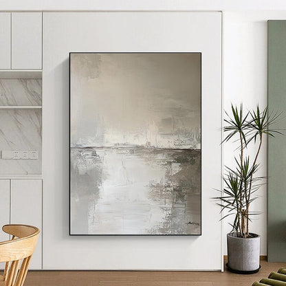 Gray and White Textured Abstract Seaside Painting For Sale Online WS487