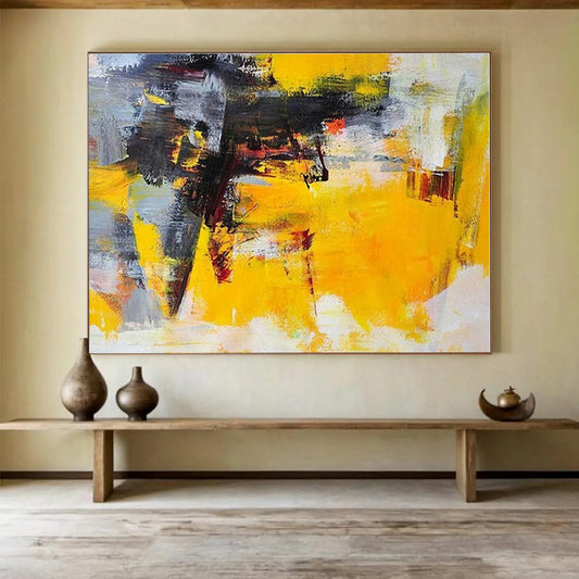 Big Size Yellow, Gray and Black Abstract Expressionist Painting WB101