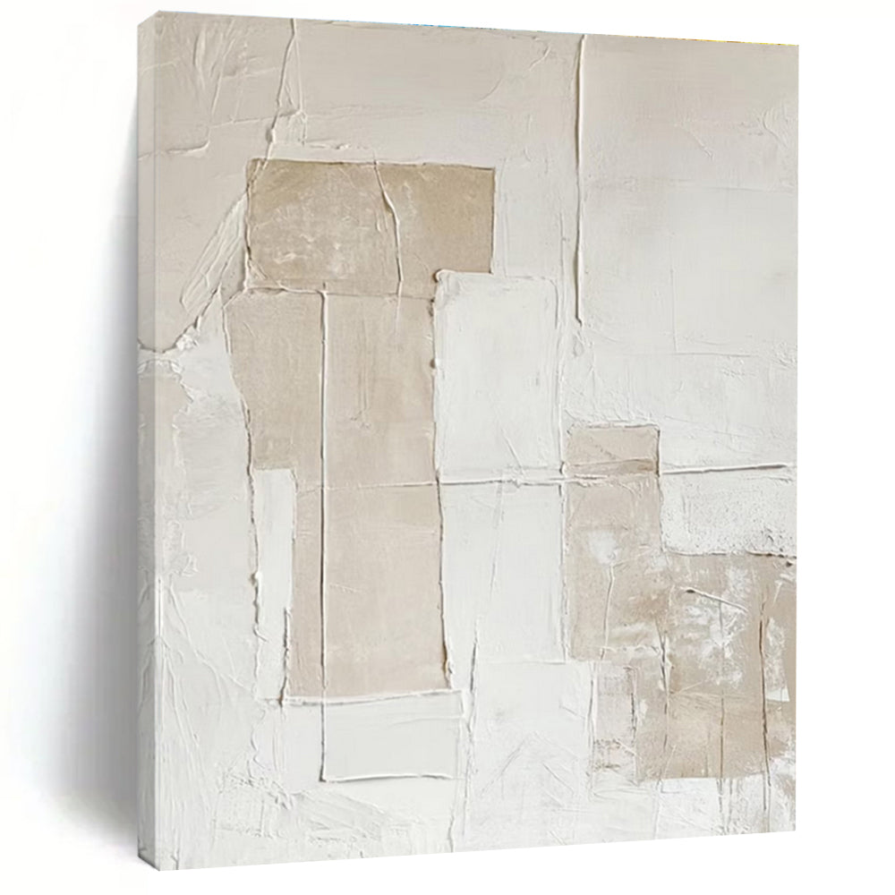 Large Contemporary Wall Art Beige and White Textured Abstract Art HS745