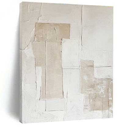 Large Contemporary Wall Art Beige and White Textured Abstract Art HS745