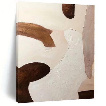 Hand-Painted Brown, White, and Beige Abstract Shape Painting For Sale HS040