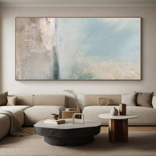 Hand Painted Art Blue, Beige, and White Textured Abstract Landscape HS710