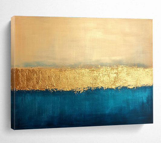 Horizontal Blue, Gold, and Beige Textured Abstract Art WB270