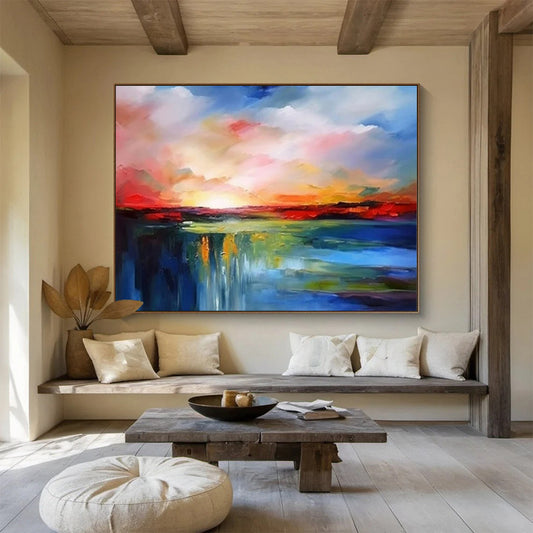 Hand Painted Art: Multicolor Sunset Landscape Abstract Painting WB369