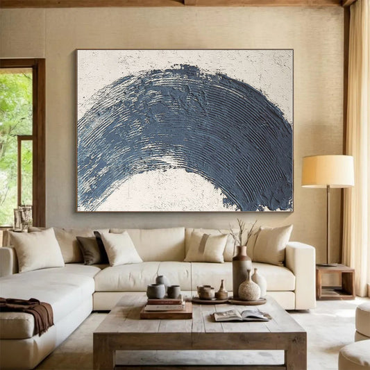 Hand Painted Art Navy & Beige Textured Abstract, Acrylic Modern Art Paintings HS445