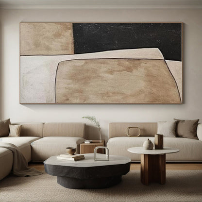 Handmade Art Black, Beige, and Brown Geometric Abstract Art HS672