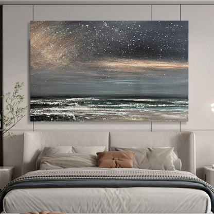 Gray, Black, White Abstract Starry Seascape Art For Sale WB409