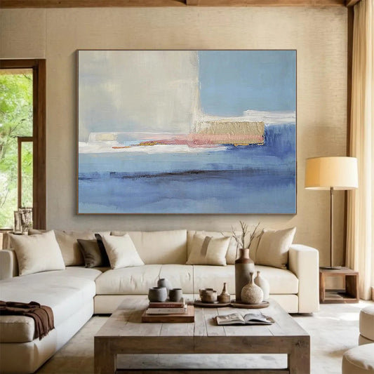 Big Size Blue, Beige and Pink Abstract Minimalist Painting WB098