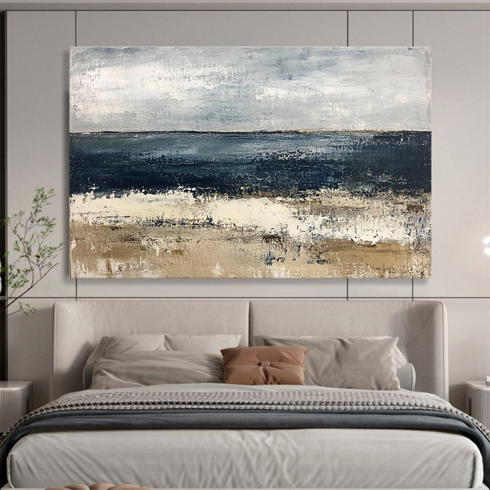 Contemporary Abstract Painting with Gray, Blue and Beige Colors, Seaside Abstract Theme WB309