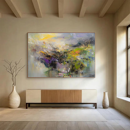 Modern Art Abstract Paintings with Yellow, Purple, Green and Gray Colors, Landscape Abstract Theme WB307