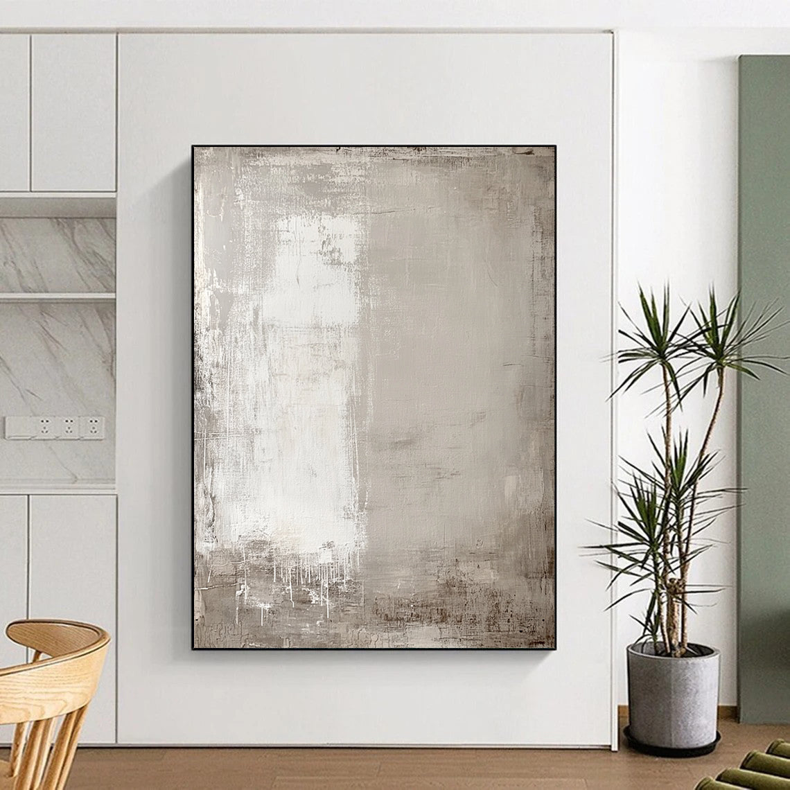 Hand Painted Art Neutral Gray and White Textured Minimalist Abstract Art HS183