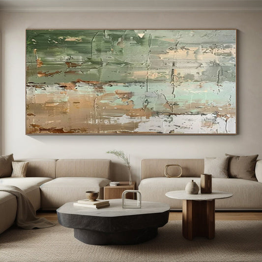 Handmade Art Earthy Greens and Neutrals Textured Abstract Art HS595