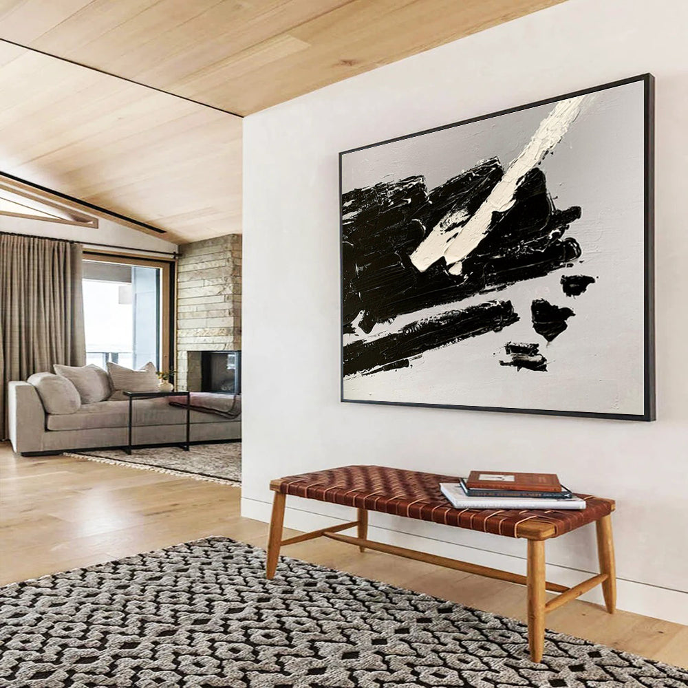 Oversized Canvas Art Black and White Abstract Textured Painting WB073