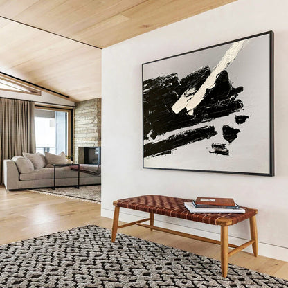Oversized Canvas Art Black and White Abstract Textured Painting WB073