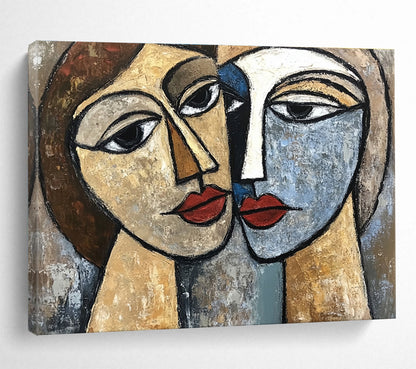 Oversized Canvas Art in Multicolor Cubist Portrait Abstract Style WB254