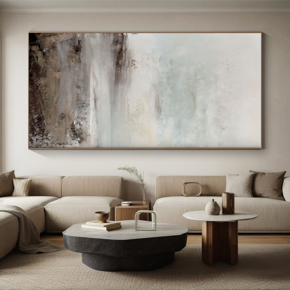Gaint Canvas Art Gray & Beige Textured Landscape, Oversized Abstract Wall Art HS237