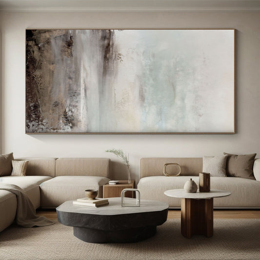 Gaint Canvas Art Gray & Beige Textured Landscape, Oversized Abstract Wall Art HS237