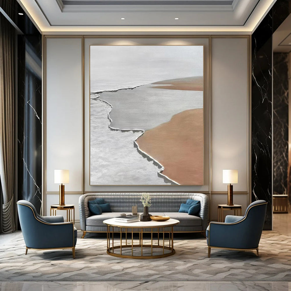 Gray and Beige Textured Geometric Abstract Painting For Sale Online WS467