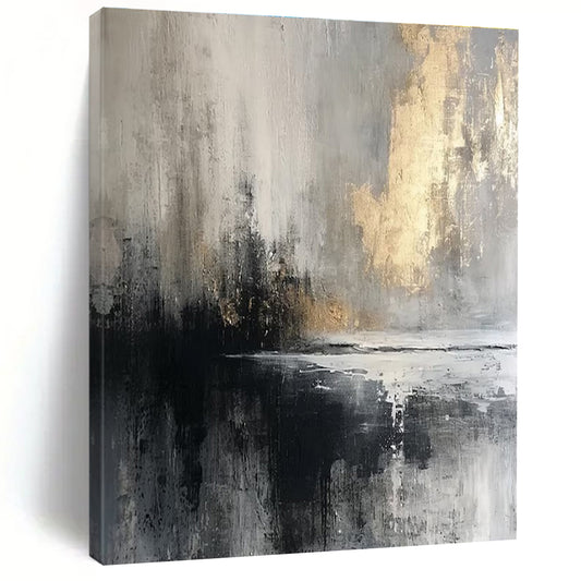 Gray, Black, and Gold Abstract Seaside Painting For Sale Online WS490