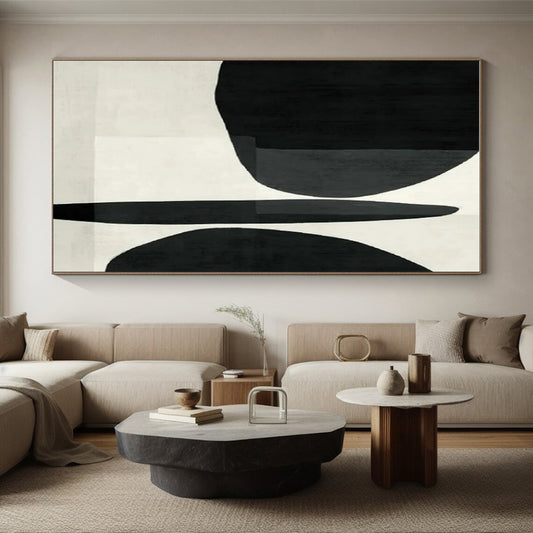 Minimalist Canvas Art Black and White Geometric Abstract Painting On Canvas HS781