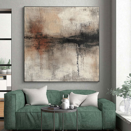 Hand-Painted Beige, Gray, and Black Abstract Textured Painting For Sale HS131