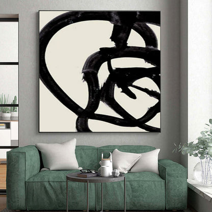 Minimalist Canvas Art Black and White Dynamic Abstract Painting On Canvas HS804
