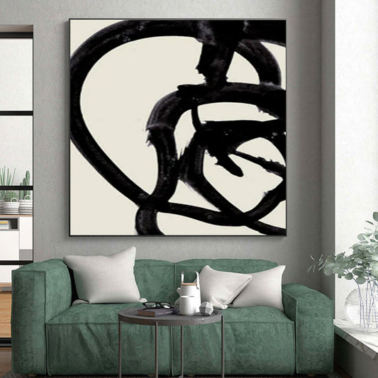 Minimalist Canvas Art Black and White Dynamic Abstract Painting On Canvas HS804