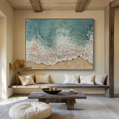 Big Size Turquoise and Beige Textured Coastal Abstract Art WB226