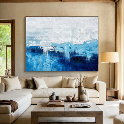 Large Size Blue and White Abstract Seaside Abstract Painting WB069